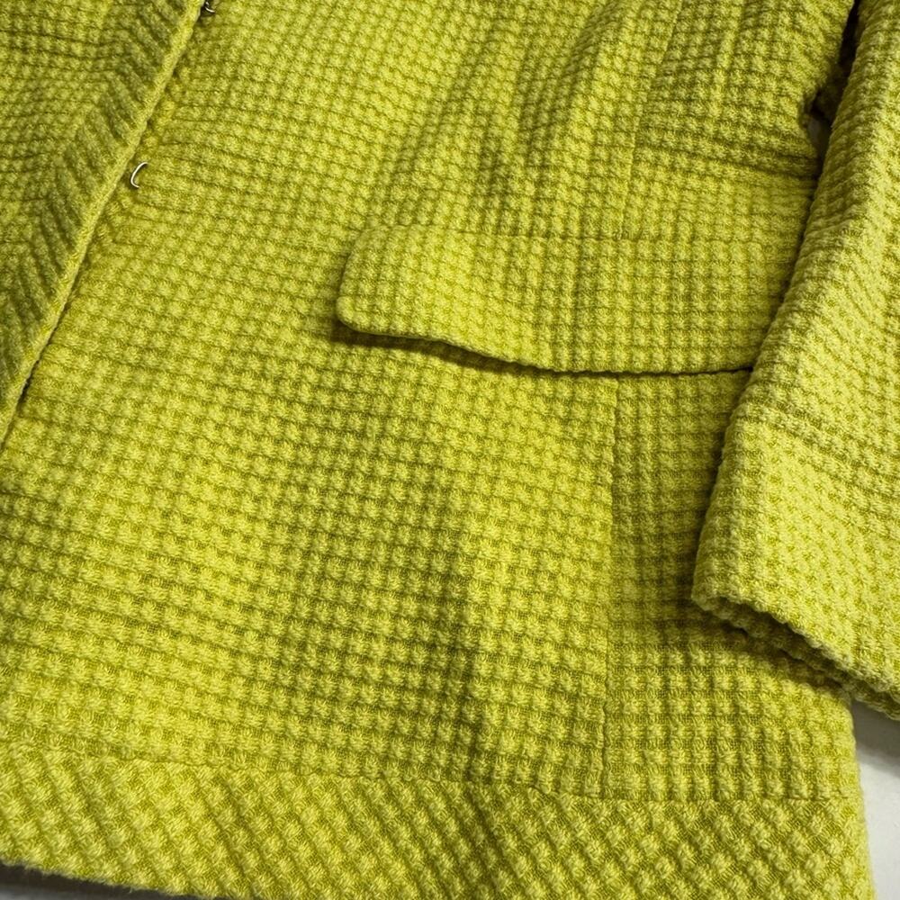 Ann Taylor Womens Sz 12P 3/4 Sleeve Yellow Waffle Knit Cotton Blazer Yellow - Picture 2 of 8